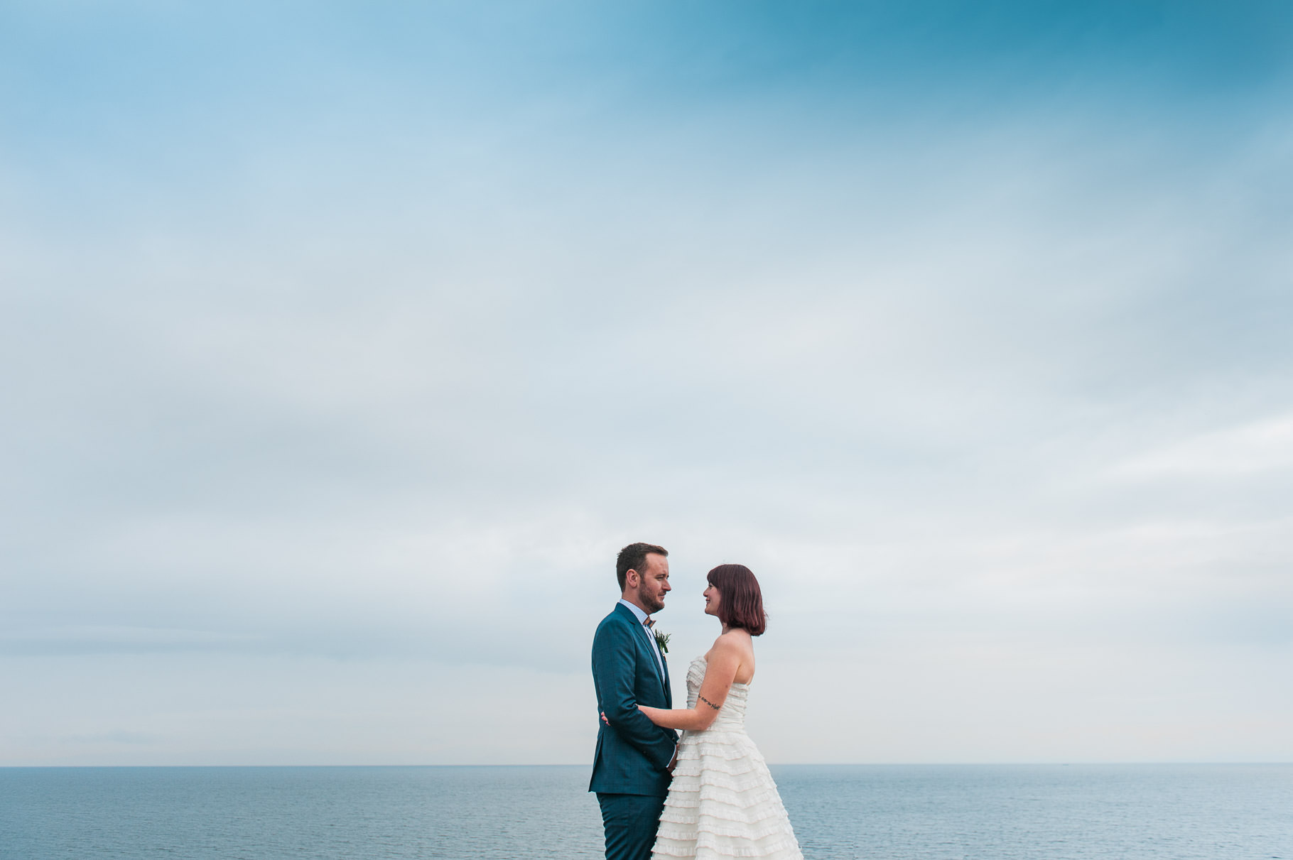 elopement by the sea-bride and groom portrait-bride and groom by the ocean