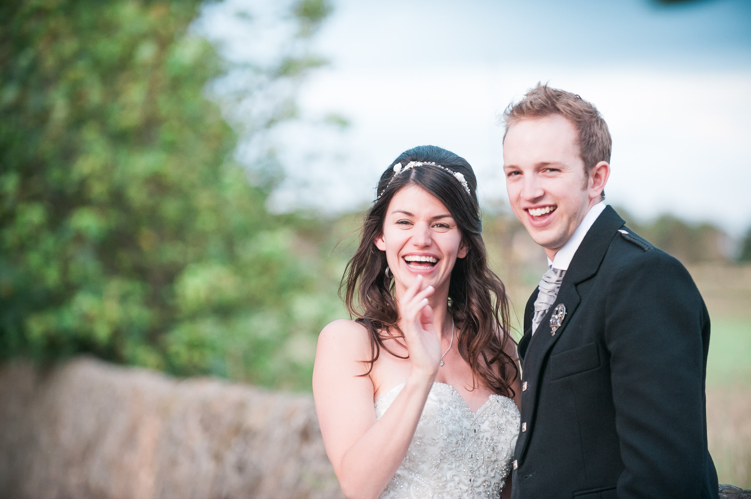 happy, relaxed bride and groom at Ayrshire wedding by the beach