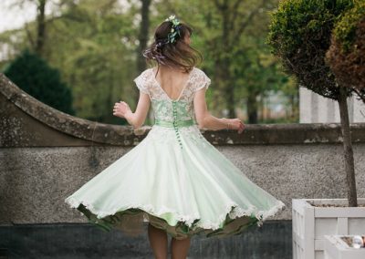 bride twirling in Green Wedding dress at House For An Art Lover Wedding
