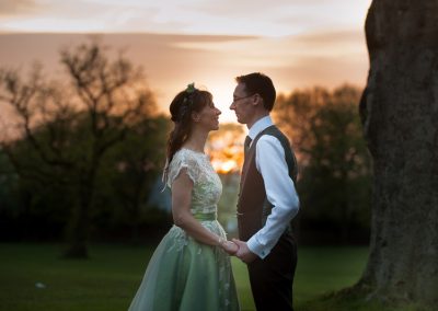 Bride and groom portrait at sunset in Glasgow city wedding